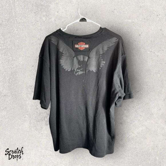Vintage Y2K Harley-Davidson Black T-Shirt 2XL Double Sided Black Eagle Graphic - Picture 3 of 3